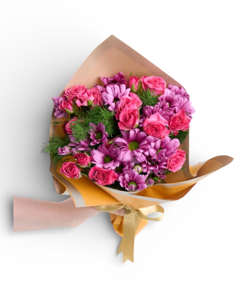 çardak güllü renkli papatya buketi